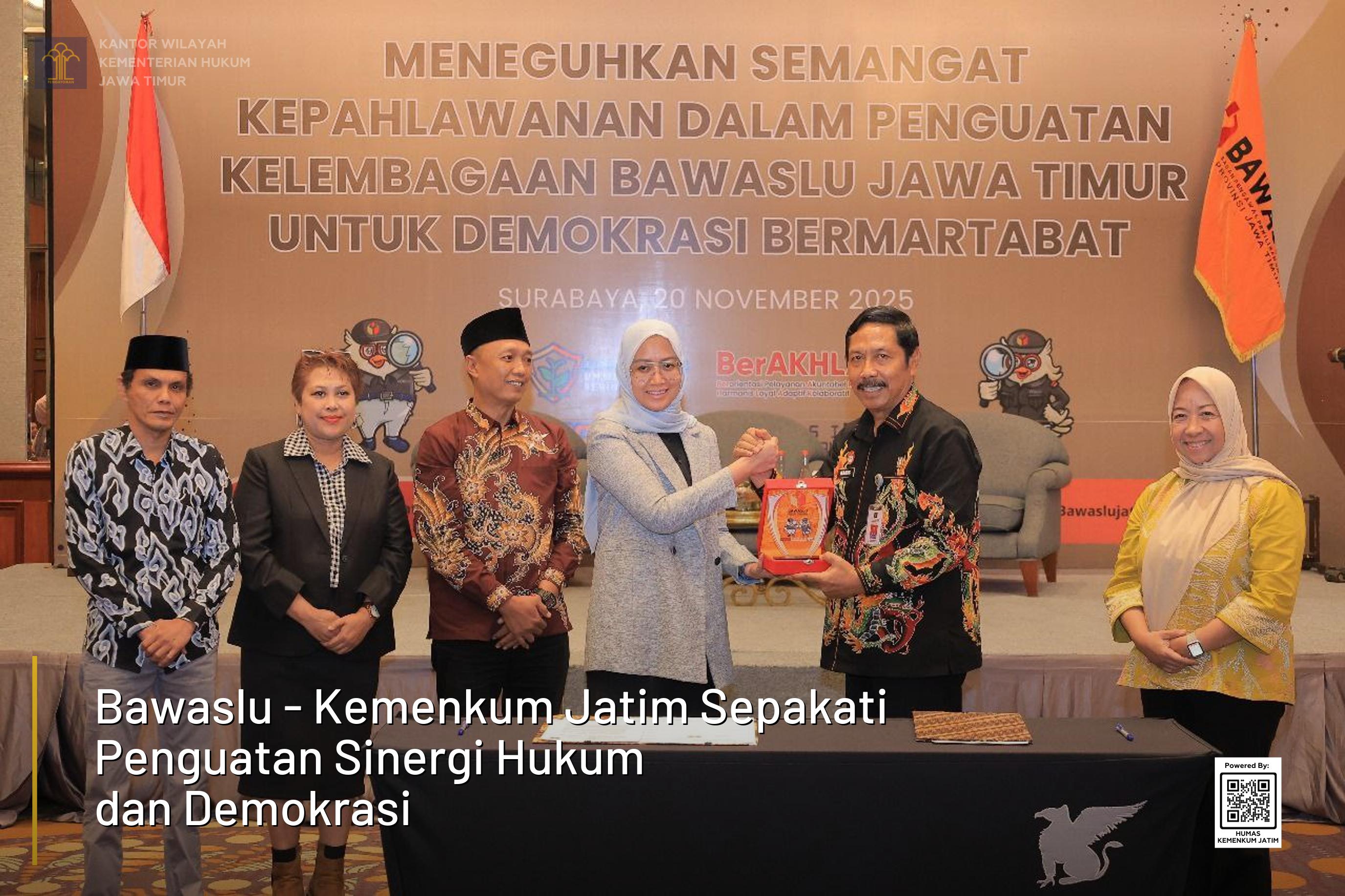 Bawaslu - Kemenkum Jatim Sepakati Penguatan Sinergi Hukum dan Demokrasi