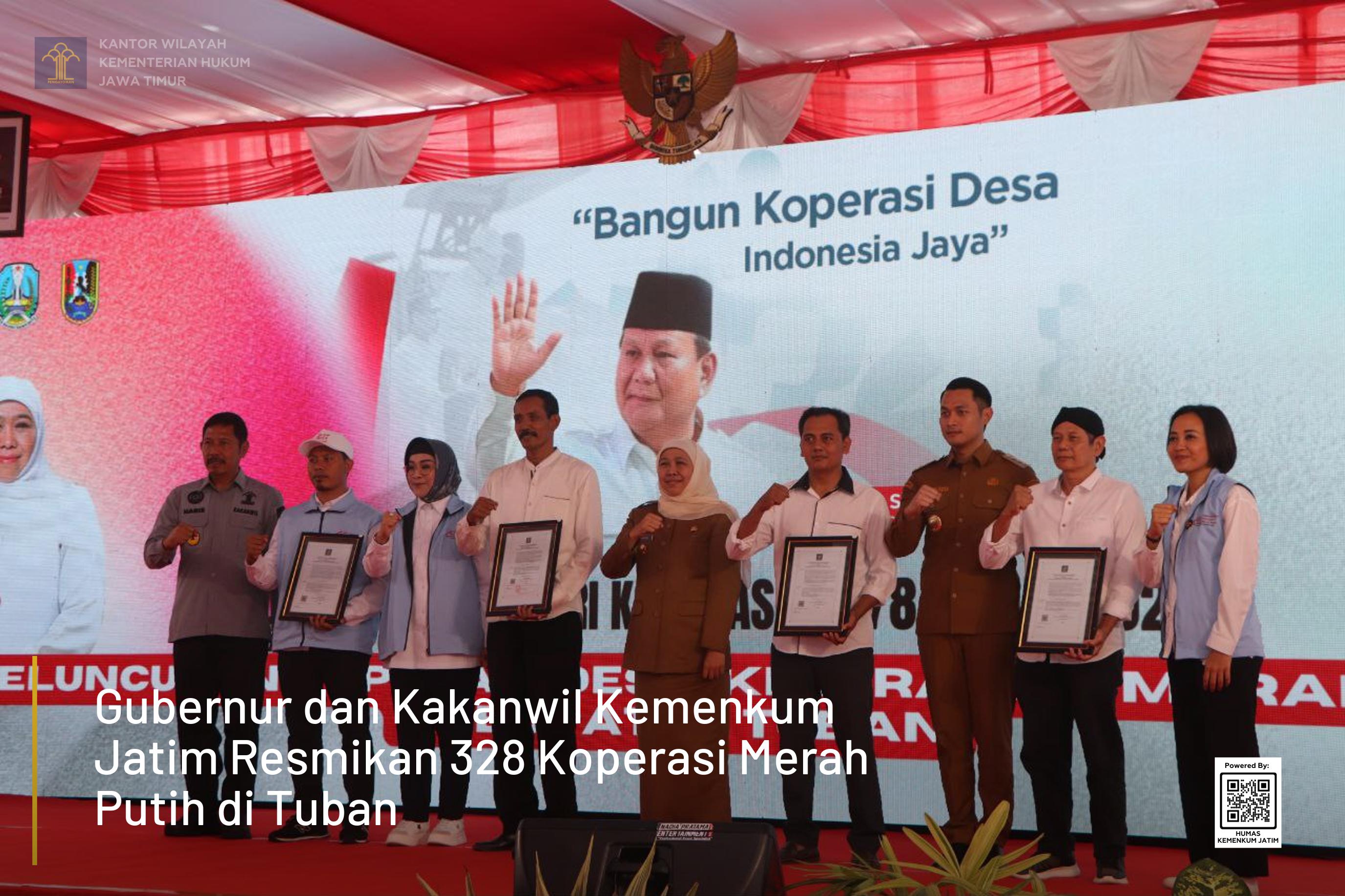 Gubernur dan Kakanwil Kemenkum Jatim Resmikan 328 Koperasi Merah Putih di Tuban
