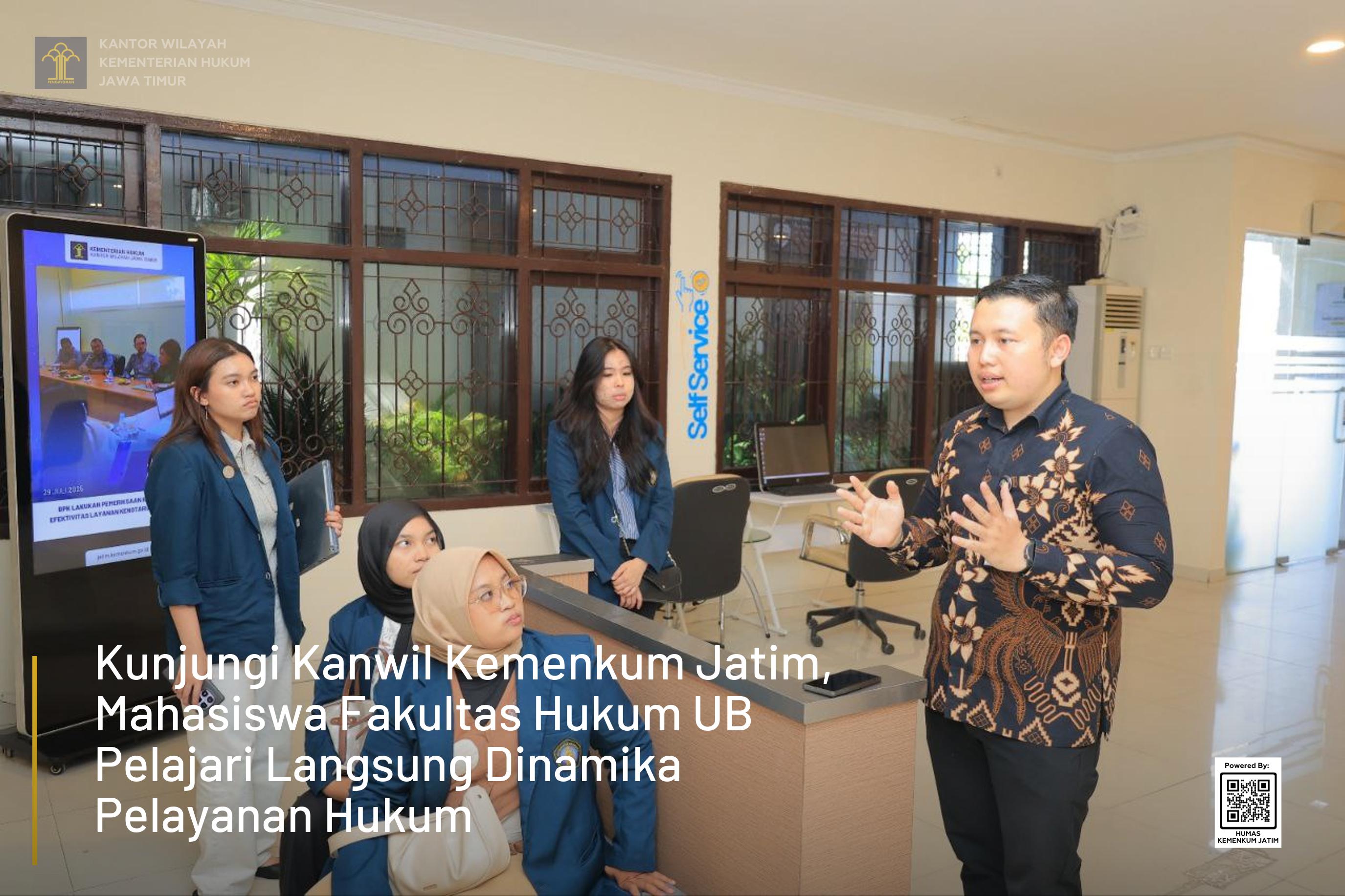 Kunjungi Kanwil Kemenkum Jatim, Mahasiswa Fakultas Hukum UB Pelajari Langsung Dinamika Pelayanan Hukum