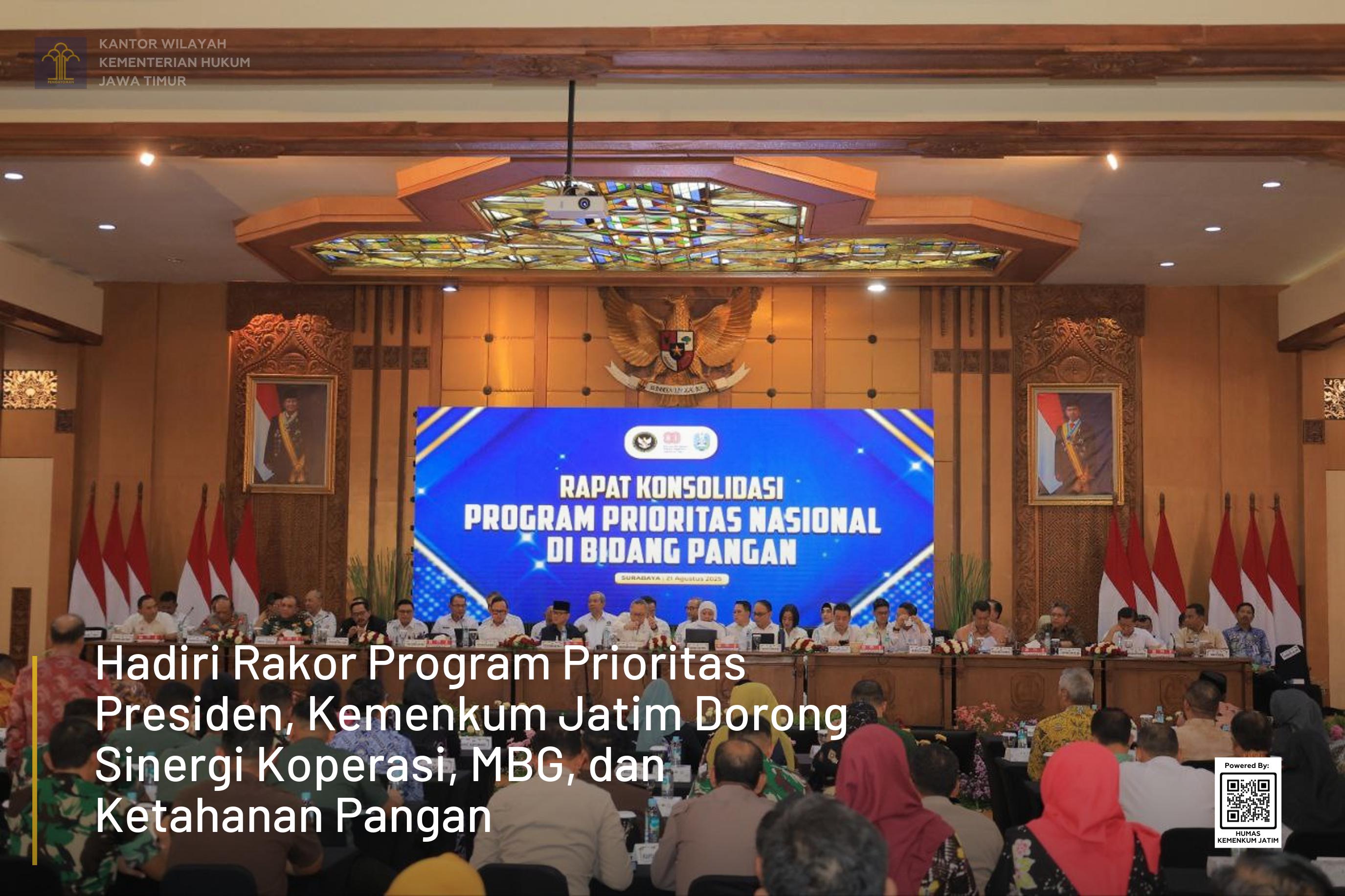 Hadiri Rakor Program Prioritas Presiden, Kemenkum Jatim Dorong Sinergi Koperasi, MBG, dan Ketahanan Pangan