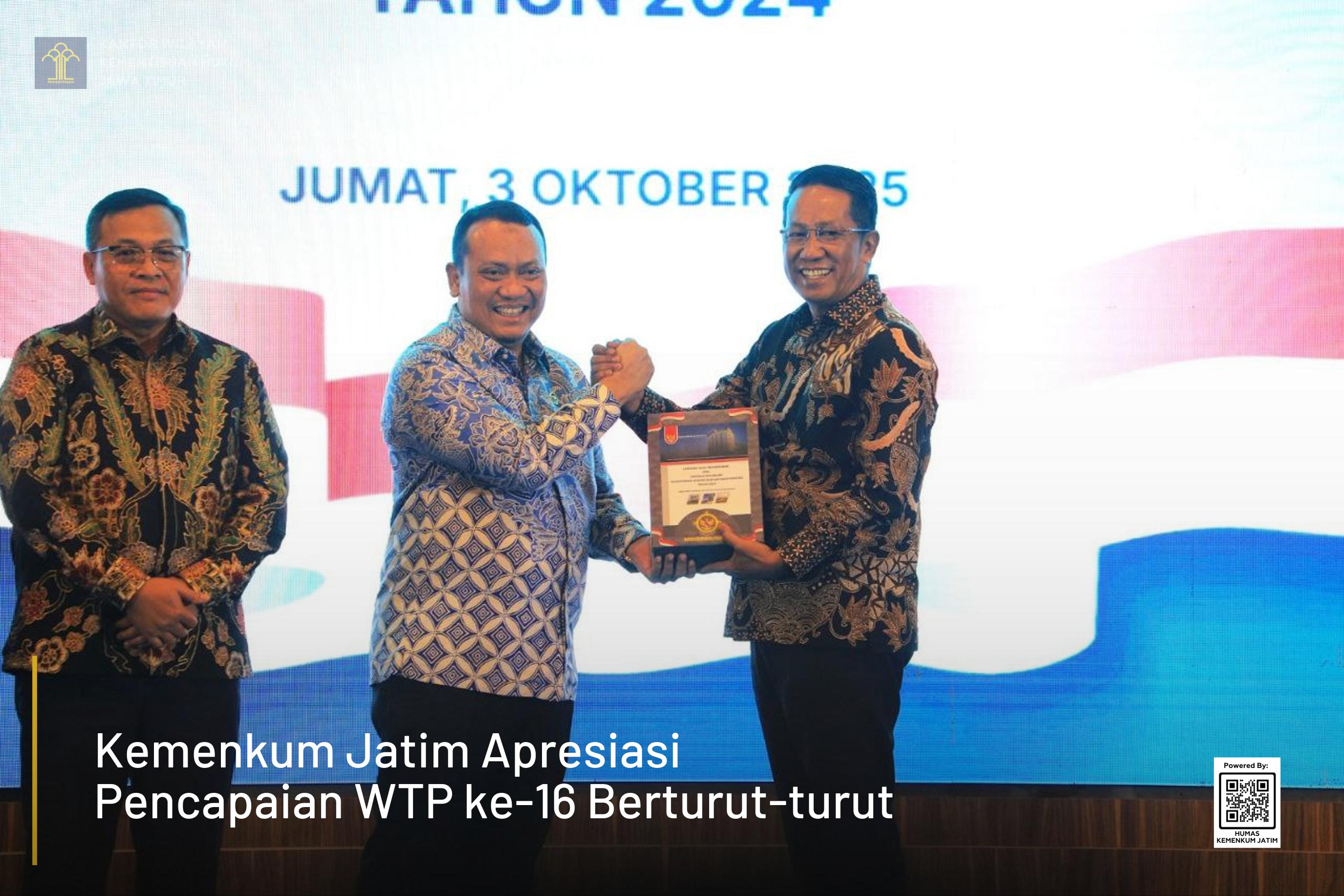 Kemenkum Jatim Apresiasi Pencapaian WTP ke-16 Berturut-turut