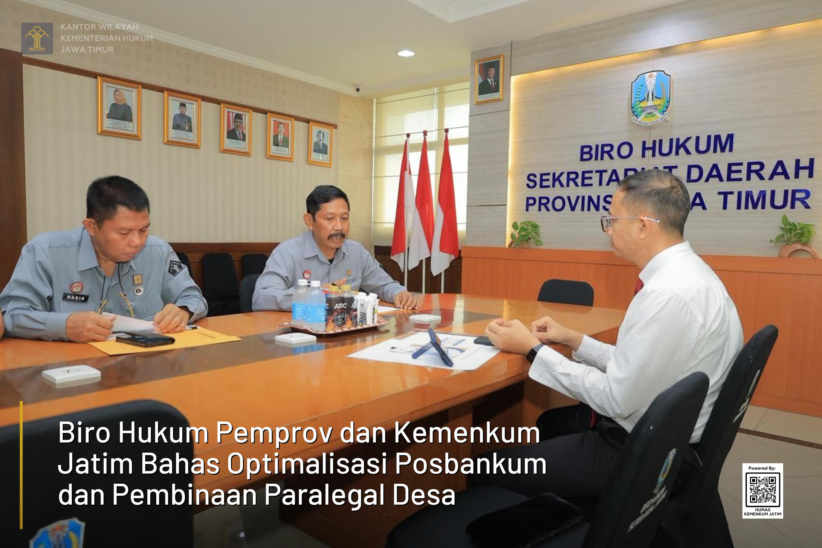 Biro Hukum Pemprov dan Kemenkum Jatim Bahas Optimalisasi Posbankum dan Pembinaan Paralegal Desa